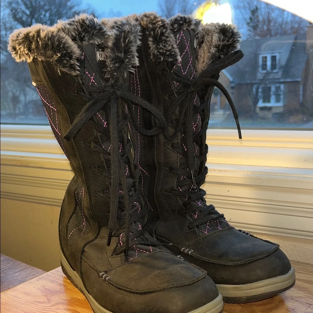 Koppen Black Fur Lined Winter Snow Boots Women's Size 8 Lace Up‎ Waterproof